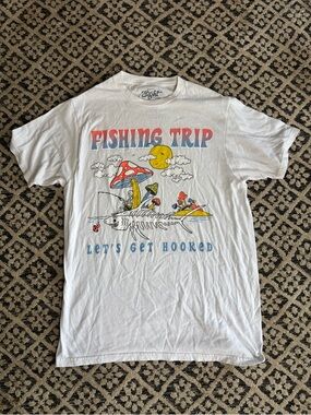 Eighty Eight White 'Fishing Trip' Graphic Tee with Red, Yellow, Blue Accents